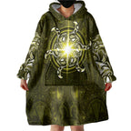 New Zealand Matariki Hiwaiterangi Wearable Blanket Hoodie Maori Moko Yellow Galaxy