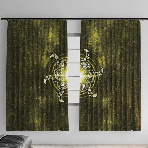 New Zealand Matariki Hiwaiterangi Window Curtain Maori Moko Yellow Galaxy