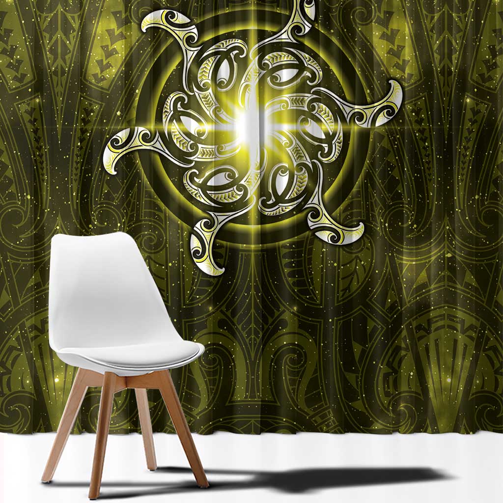 New Zealand Matariki Hiwaiterangi Window Curtain Maori Moko Yellow Galaxy