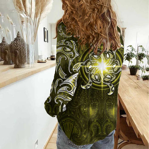 New Zealand Matariki Hiwaiterangi Women Casual Shirt Maori Moko Yellow Galaxy