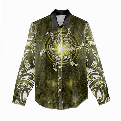 New Zealand Matariki Hiwaiterangi Women Casual Shirt Maori Moko Yellow Galaxy
