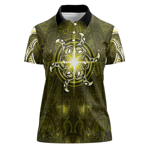 New Zealand Matariki Hiwaiterangi Women Polo Shirt Maori Moko Yellow Galaxy