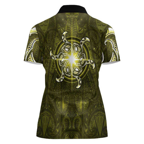 New Zealand Matariki Hiwaiterangi Women Polo Shirt Maori Moko Yellow Galaxy