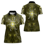 New Zealand Matariki Hiwaiterangi Women Polo Shirt Maori Moko Yellow Galaxy