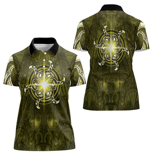 New Zealand Matariki Hiwaiterangi Women Polo Shirt Maori Moko Yellow Galaxy