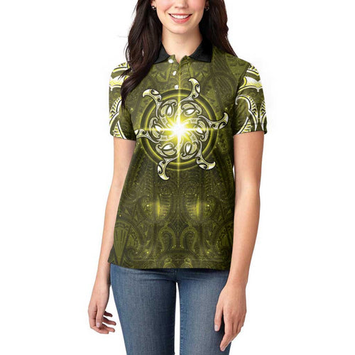 New Zealand Matariki Hiwaiterangi Women Polo Shirt Maori Moko Yellow Galaxy