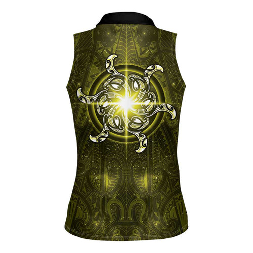 New Zealand Matariki Hiwaiterangi Women Sleeveless Polo Shirt Maori Moko Yellow Galaxy