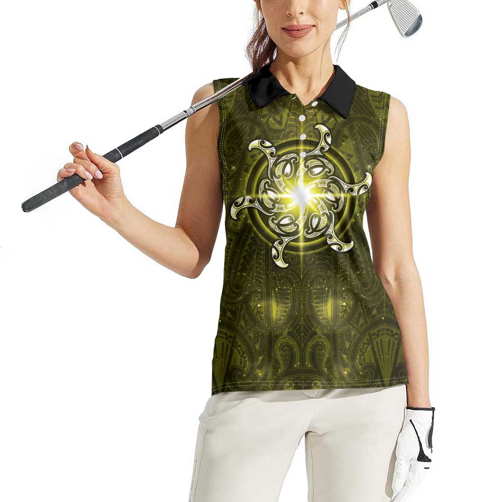 New Zealand Matariki Hiwaiterangi Women Sleeveless Polo Shirt Maori Moko Yellow Galaxy