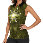 New Zealand Matariki Hiwaiterangi Women Sleeveless Polo Shirt Maori Moko Yellow Galaxy