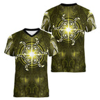 New Zealand Matariki Hiwaiterangi Women V-Neck T-Shirt Maori Moko Yellow Galaxy