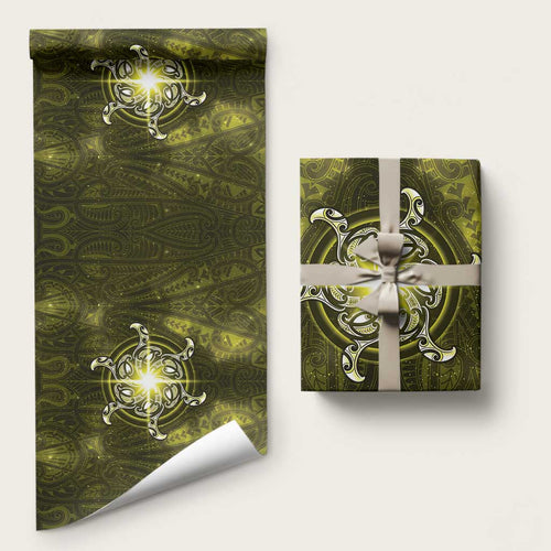 New Zealand Matariki Hiwaiterangi Wrapping Paper Maori Moko Yellow Galaxy