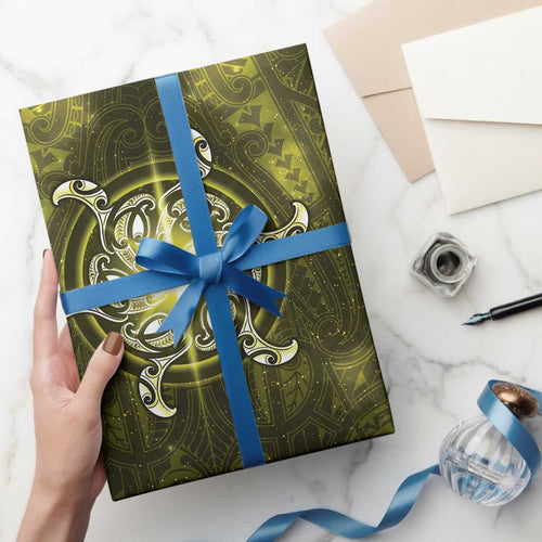 New Zealand Matariki Hiwaiterangi Wrapping Paper Maori Moko Yellow Galaxy