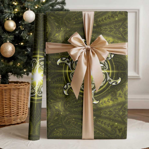New Zealand Matariki Hiwaiterangi Wrapping Paper Maori Moko Yellow Galaxy