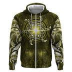 New Zealand Matariki Hiwaiterangi Zip Hoodie Maori Moko Yellow Galaxy