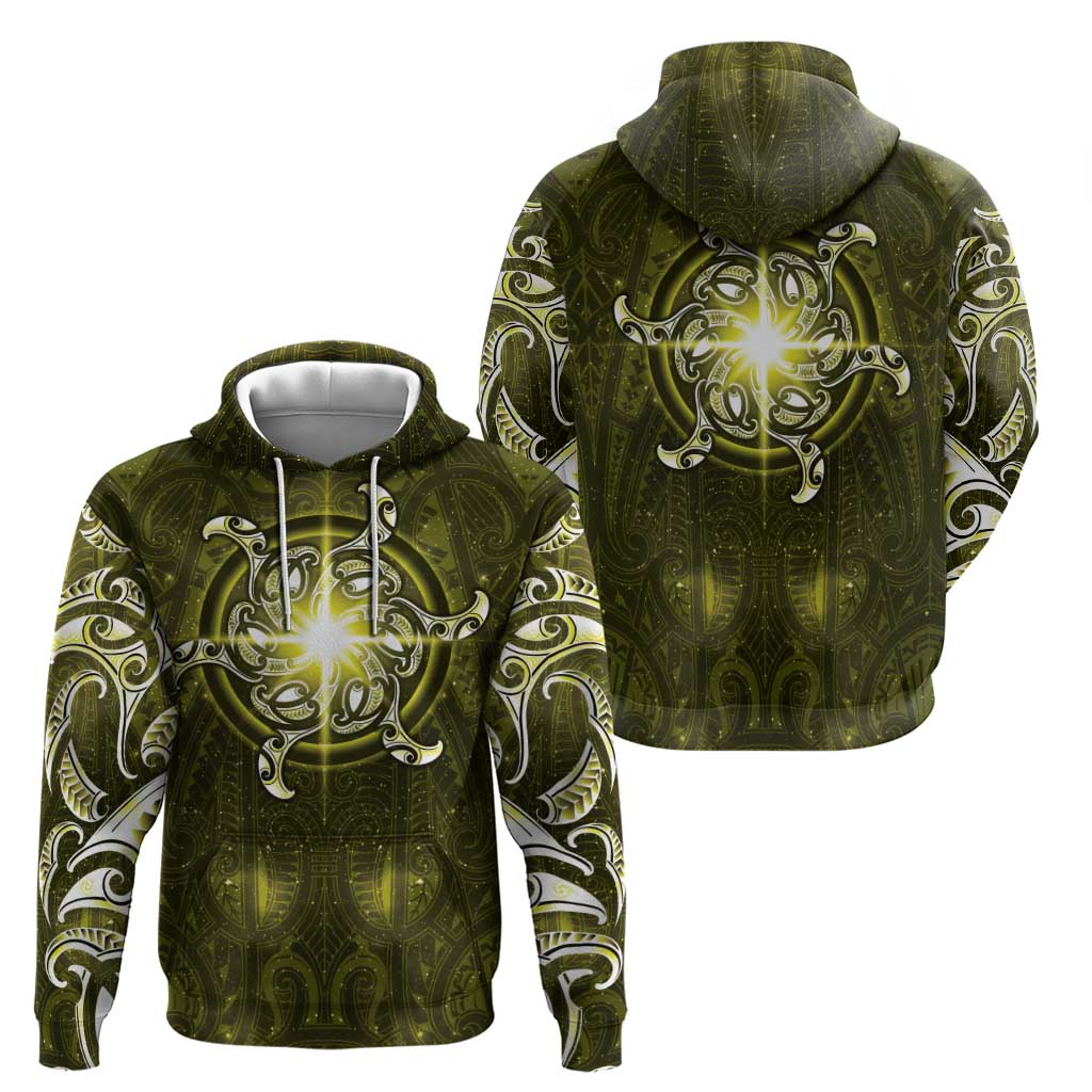 New Zealand Matariki Hiwaiterangi Zip Hoodie Maori Moko Yellow Galaxy