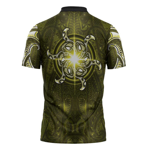 New Zealand Matariki Hiwaiterangi Zipper Polo Shirt Maori Moko Yellow Galaxy