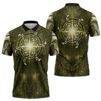 New Zealand Matariki Hiwaiterangi Zipper Polo Shirt Maori Moko Yellow Galaxy