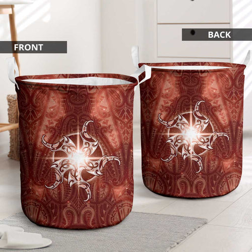 New Zealand Matariki Pohutukawa Laundry Basket Maori Moko Red Galaxy