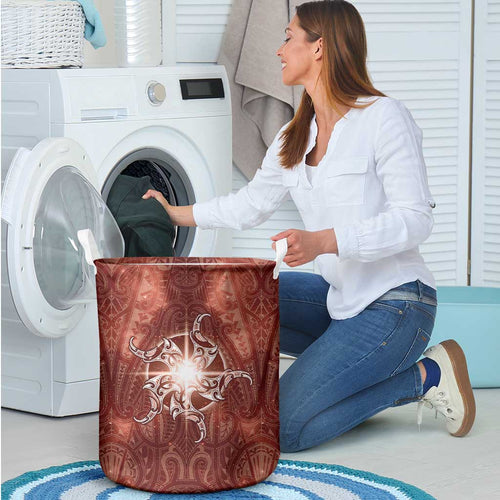 New Zealand Matariki Pohutukawa Laundry Basket Maori Moko Red Galaxy