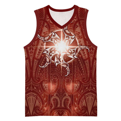 New Zealand Matariki Pohutukawa Basketball Jersey Maori Moko Red Galaxy