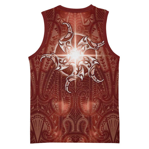 New Zealand Matariki Pohutukawa Basketball Jersey Maori Moko Red Galaxy