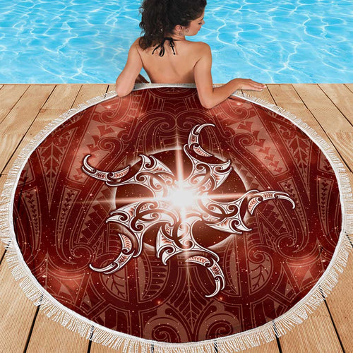 New Zealand Matariki Pohutukawa Beach Blanket Maori Moko Red Galaxy