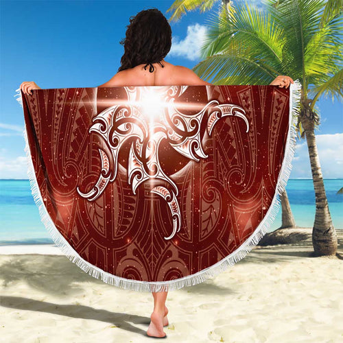 New Zealand Matariki Pohutukawa Beach Blanket Maori Moko Red Galaxy