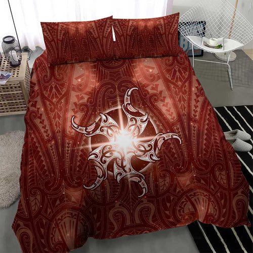 New Zealand Matariki Pohutukawa Bedding Set Maori Moko Red Galaxy