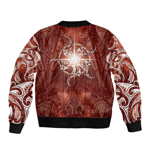 New Zealand Matariki Pohutukawa Bomber Jacket Maori Moko Red Galaxy