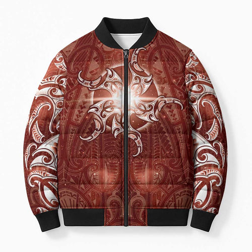 New Zealand Matariki Pohutukawa Bomber Puffer Jacket Maori Moko Red Galaxy