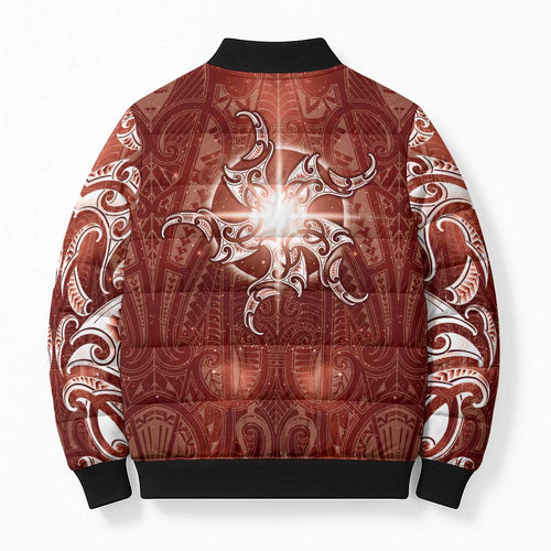 New Zealand Matariki Pohutukawa Bomber Puffer Jacket Maori Moko Red Galaxy
