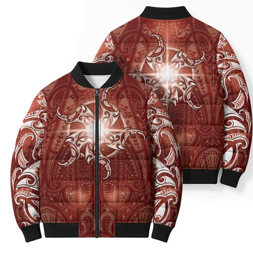 New Zealand Matariki Pohutukawa Bomber Puffer Jacket Maori Moko Red Galaxy