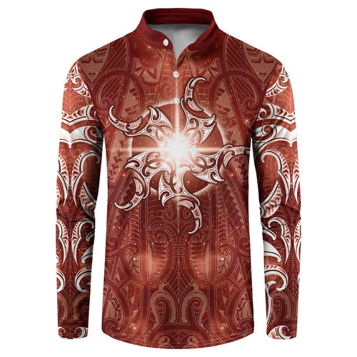 New Zealand Matariki Pohutukawa Button Sweatshirt Maori Moko Red Galaxy