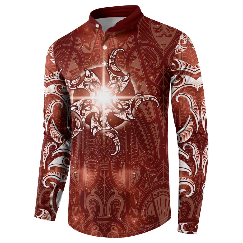 New Zealand Matariki Pohutukawa Button Sweatshirt Maori Moko Red Galaxy