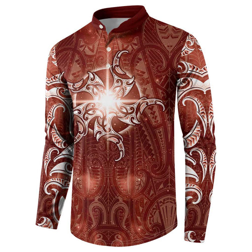 New Zealand Matariki Pohutukawa Button Sweatshirt Maori Moko Red Galaxy