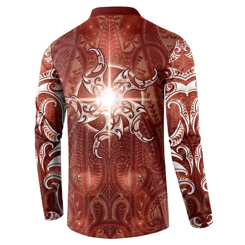 New Zealand Matariki Pohutukawa Button Sweatshirt Maori Moko Red Galaxy