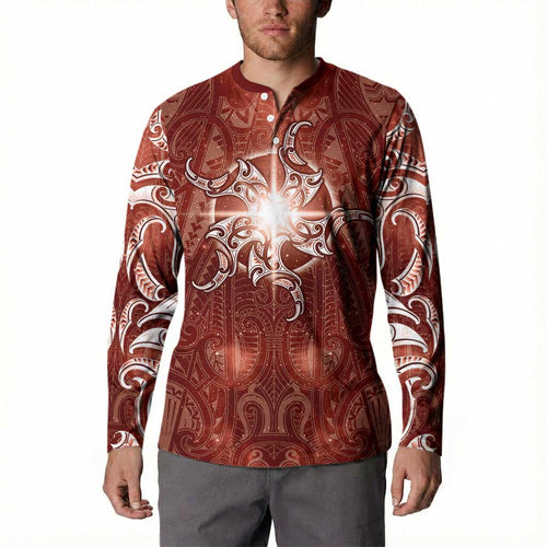 New Zealand Matariki Pohutukawa Button Sweatshirt Maori Moko Red Galaxy