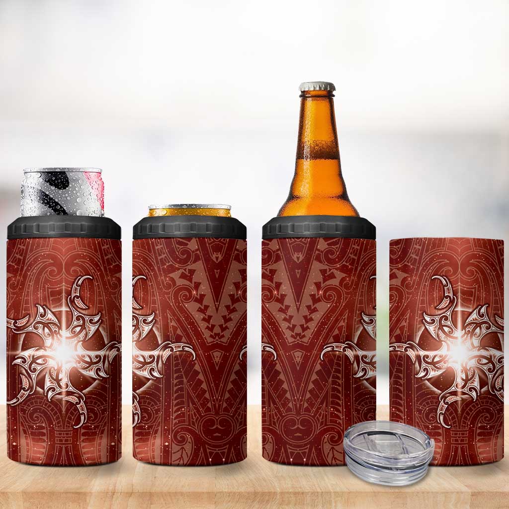New Zealand Matariki Pohutukawa 4 in 1 Can Cooler Tumbler Maori Moko Red Galaxy