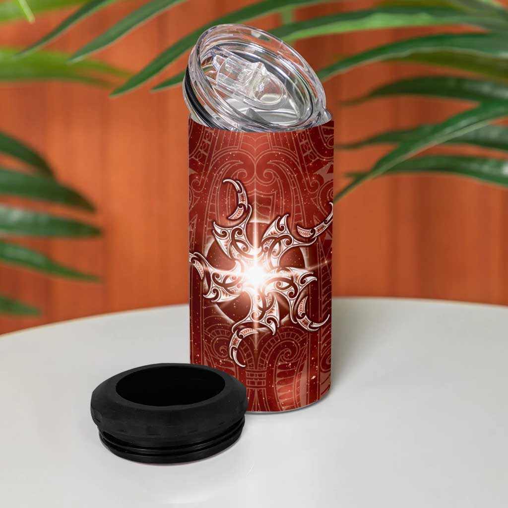 New Zealand Matariki Pohutukawa 4 in 1 Can Cooler Tumbler Maori Moko Red Galaxy