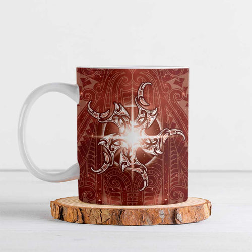 New Zealand Matariki Pohutukawa Ceramic Mug Maori Moko Red Galaxy