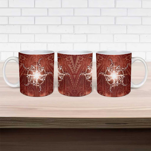New Zealand Matariki Pohutukawa Ceramic Mug Maori Moko Red Galaxy