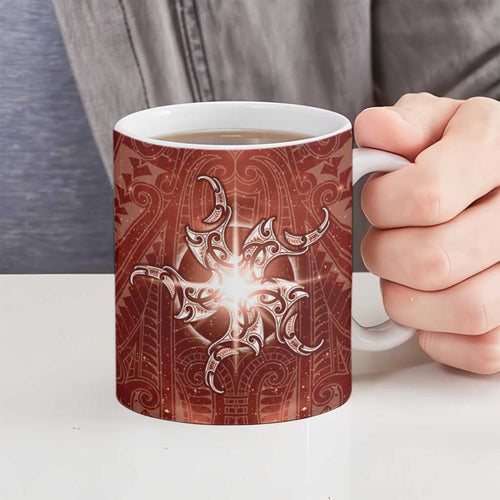 New Zealand Matariki Pohutukawa Ceramic Mug Maori Moko Red Galaxy