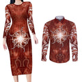 New Zealand Matariki Pohutukawa Couples Matching Long Sleeve Bodycon Dress and Long Sleeve Button Shirt Maori Moko Red Galaxy