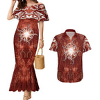 New Zealand Matariki Pohutukawa Couples Matching Mermaid Dress and Hawaiian Shirt Maori Moko Red Galaxy