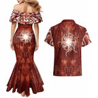 New Zealand Matariki Pohutukawa Couples Matching Mermaid Dress and Hawaiian Shirt Maori Moko Red Galaxy
