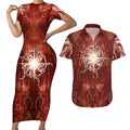 New Zealand Matariki Pohutukawa Couples Matching Short Sleeve Bodycon Dress and Hawaiian Shirt Maori Moko Red Galaxy