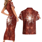 New Zealand Matariki Pohutukawa Couples Matching Short Sleeve Bodycon Dress and Hawaiian Shirt Maori Moko Red Galaxy