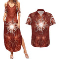 New Zealand Matariki Pohutukawa Couples Matching Summer Maxi Dress and Hawaiian Shirt Maori Moko Red Galaxy