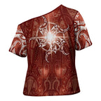 New Zealand Matariki Pohutukawa Cross Shoulder Shirt Maori Moko Red Galaxy