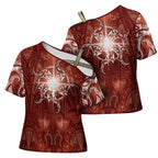 New Zealand Matariki Pohutukawa Cross Shoulder Shirt Maori Moko Red Galaxy